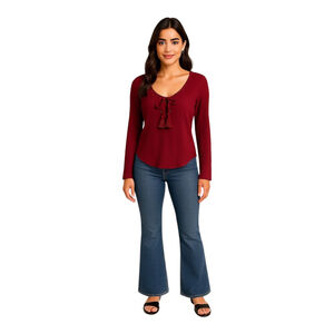 Hollister Burgundy Fairy Grunge Gauzy Tie Front Blouse Size XS